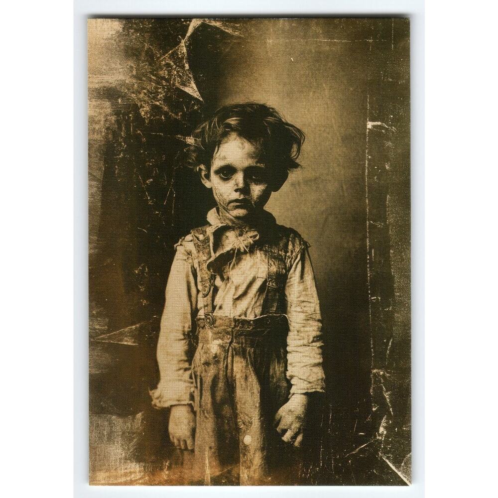 Vintage Halloween Postcard Sepia Child Photochrome Lithograph 5.5x4